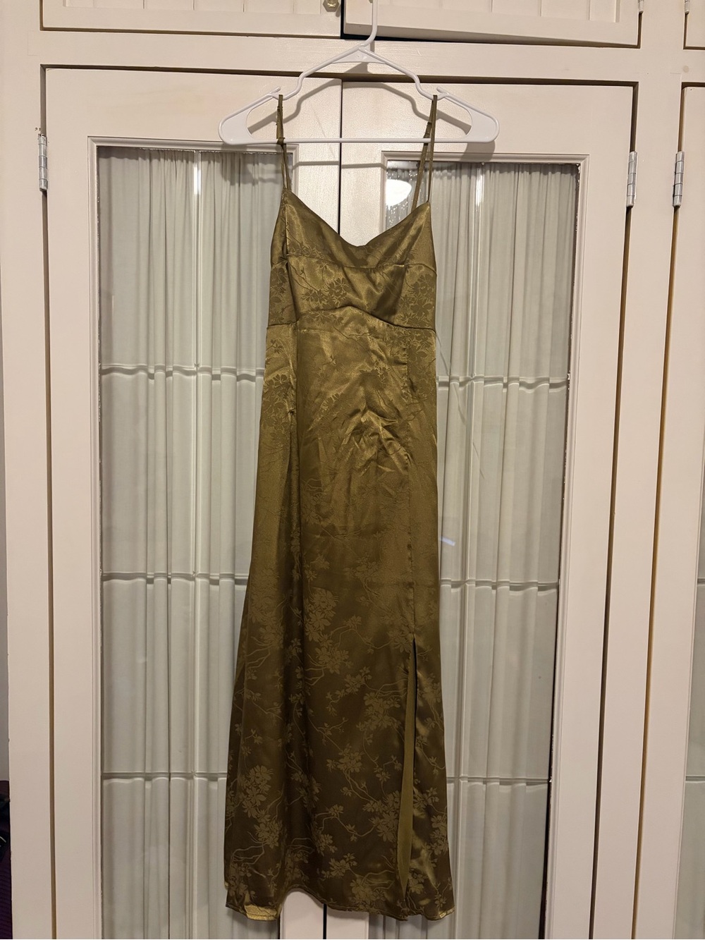 Trixxi Olive Jacquard Slip Maxi Dress with Spaghetti Straps